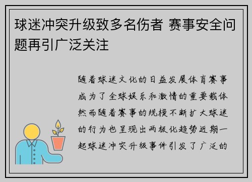 球迷冲突升级致多名伤者 赛事安全问题再引广泛关注